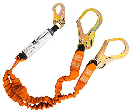 Portwest Double 140kg Lanyard with Shock Absorber, Size: One Size, Colour: Black/Orange, FP75K1R