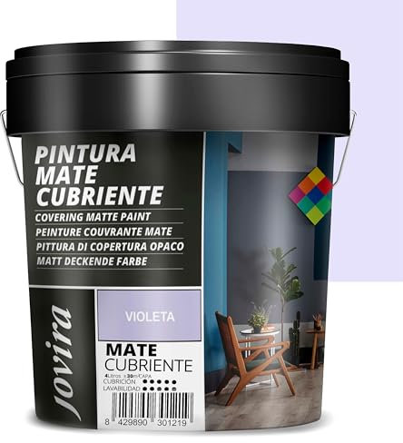 JOVIRA PINTURAS Pintura Mate Cubriente | 24 colores | Pintura interior-exterior con excelente poder cubriente. (4 Litros, Violeta)