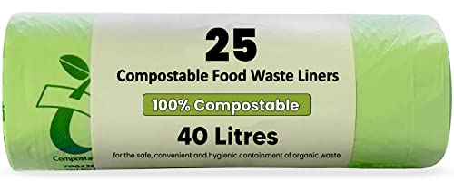 Haya Home 30L 40L liters Eco Green 25 Compostable Biodegradable Food Waste Bin Bags Thick Strong & Leak Proof Kerbside Caddy liners 100% Corn Starch Plastic free Fully Compliant With EN14323 & AS4736