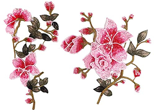 CENPEK Lot de 2 patchs brodés en forme de fleur de rose à coudre pour robe, chapeau, sac, jean, appliques artisanales, accessoires de vêtements - Rose