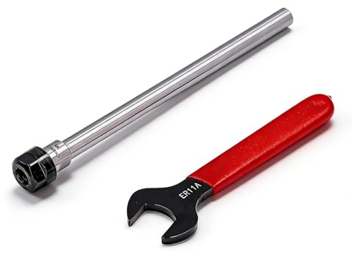 Uadme Porte Pince ER11A, Tige d'Extension de Mandrin à Tige Droite avec Clé, Accessoires de Fraisage CNC pour Tour Perceuse Fraiseuse, C10-ER11A-150L