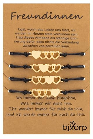 Bixorp Freundschaftsarmband für 2/3 / 4 mit Herz-Anhängern - BFF Armband für Mädchen & Damen - Ideales Geburtstagsgeschenk für die beste Freundin