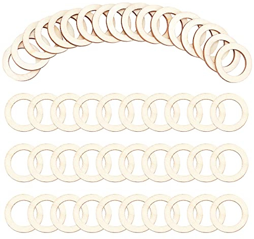 NBEADS 100 Pcs 30 mm Anneaux Pièces de Bois Non Finies, Ornements de Cercle Anneaux de Liaison en Bois Tranches de Bois pour Peinture Pyrogravure Décor Noël, 20 cm Diamètre Intérieur