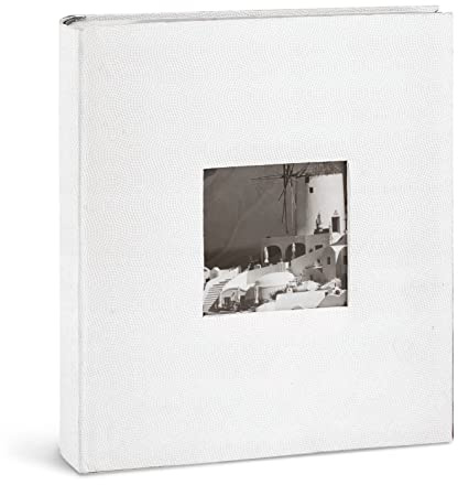 Fotoalbum für 200 Fotos 13 x 19 cm in 3 Farben mit Einstecktaschen mit personalisiertem Einband aus Vinyl, innen weiß, Album-Format: 24,5 x 28 cm (weiß)