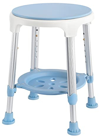 Aufun Duschhocker mit Tablett Duschstuhl 42-54 cm Höhenverstellbar und 360° Drehbar Badsitz Duschhilfe Anti-Rutsch Badsitz aus Alu und Kunststoff für Alter, Schwangere(Tye D)