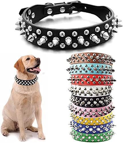 Hundehalsband mit Stacheln, Nieten, PU-Leder, Katzenhalsband, verstellbare Metallschnalle, Nieten, für kleine, mittelgroße und große Rassen, Mädchen, Jungen, Rot, Größe S