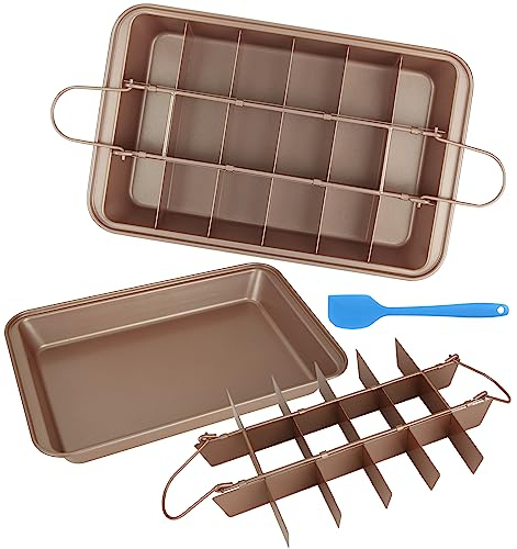 SHUESS Brownie Tin - Carbon Steel 18 Slot Brownie Baking Tray - Brownies Tin with Dividers - Non-Stick Brownies Tray for Cookie, Lasagna, Flapjack, Brownies, 31 x 20 x 3.7CM