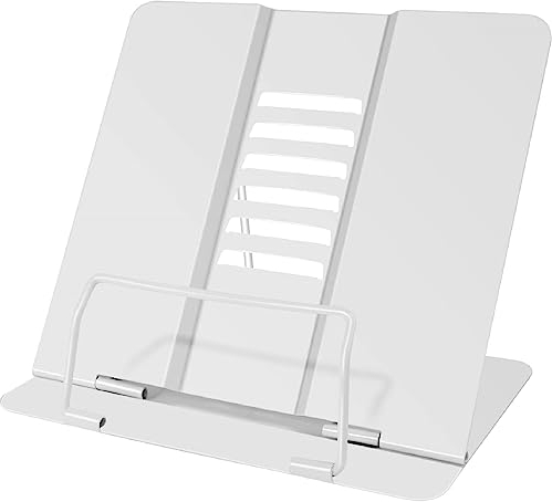 Soporte de Libro para Lectura,Soporte de Lectura,Soporte de Libro de Metal,Atril de Lectura,Porta Receta Atril para Libros Ajustable Soporte de Libros Multifuncional para Recetas Leer Tablet(Blanco)