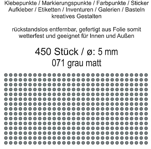 Aufkleber Etiketten Klebepunkte aus Folie 450 Stück grau matt rund 5 mm selbstklebend farbig wetterfest Decal Markierungen Organisieren DIY basteln verzieren Modellbau Scrapbooking