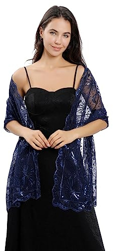 GIBZ Glitzer Schal Damen Leichte Stola mit Pailletten | Elegant Glitzerschals für Hochzeit Abendkleider Party