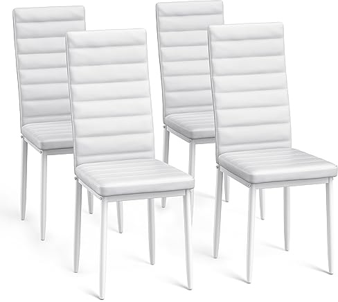 Bealife Set di 4 Sedie da Pranzo, Set di Sedie da Sala da Pranzo per Cucina, Sala da Pranzo, Sedia da Pranzo con Schienale Alto in Ecopelle (Bianco - Ecopelle, Set da 4)