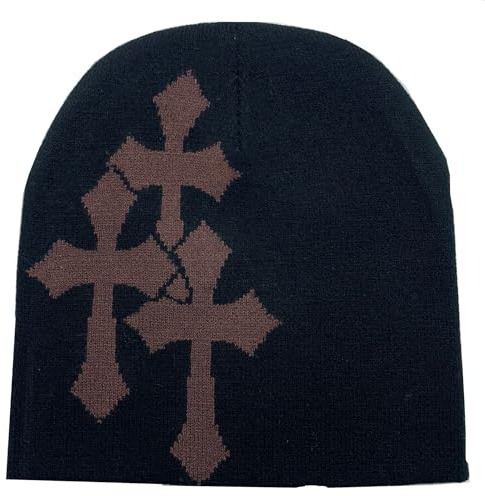 Y2K Strickmütze, Kreuzgrafik, für Herren und Damen, Jacquard-Mütze, Punk, einfarbig, Outdoor-Sport, Trend Beanie