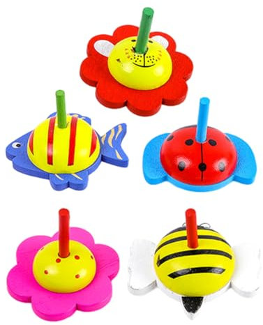 UPKOCH 5stücke Teiliges Holz-gyroskop-Spielzeug Kreatives Interaktives Design Fördert Hand-Auge-koordination Für Partys Und Familienzeit Cartoon-gyroskop