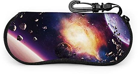 KWQDOZF Brillenetui mit Karabiner, ultraleichtes, tragbares Neopren-Sonnenbrillen-Etui mit Reißverschluss, süße Kinder-Dinosaurier, Einheitsgröße, Weltraum-Planeten-Explosion
