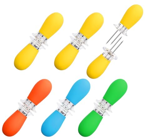 Cinlitek Juego de 12 soportes para mazorcas de maíz de acero inoxidable con diseño entrelazado seguro, tenedores para brochetas de maíz para cocinar en casa, barbacoas, fiestas y campamento