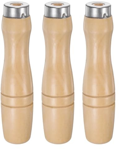 sourcing map 3pcs Wooden File Handle 4.13 Inch 6.2mm Round Hole Ergonomic Handles with Metal Collar for 8 Metal Files