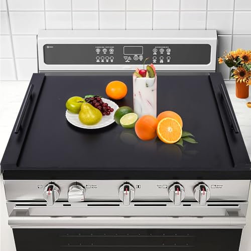 Noodle Board Stove Cover with Extended Handles-Wood Stove Top Covers for Electric Stove Kitchen Sink Cover Serving Tray, Decorative Tray for Kitchen Black (29.92x22.05)