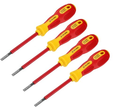 sourcing map Lot de 4 tournevis isolés pour électricien 1000 V 5 x 100 mm CR-V Tournevis à tête plate magnétique à tête plate