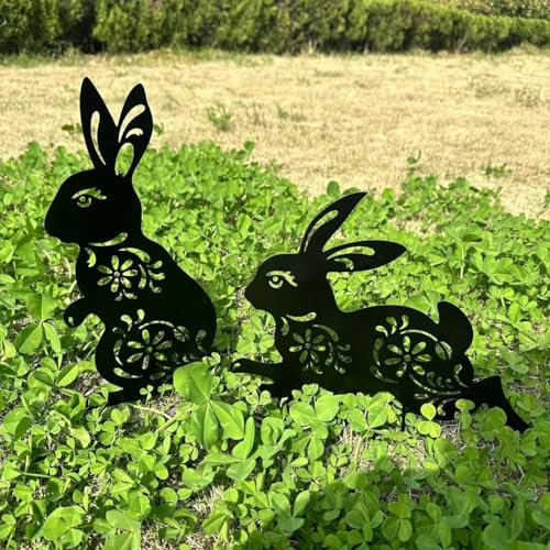 Lot de 2 piquets de Jardin décoratifs en métal pour Cour, Jardin, pelouse, décorations extérieures pour Les Amoureux des Lapins.