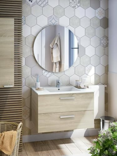 Dmora Mobile sottolavabo Dartford, Mobiletto da Bagno, Contenitore Porta lavabo, Armadio per lavandino, 80x45 h50 cm, Rovere