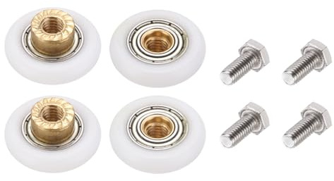sourcing map Lot de 4 roulettes de rechange pour porte de douche, porte coulissante en verre, 25 mm de diamètre, avec vis, pour porte coulissante en verre, blanc