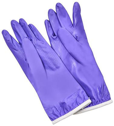 BrightGlow Household Gloves Rubber Cleaning Gloves Rubber Gloves with Cotton Lining Garden Gloves Waterproof Dishwasher Gloves Purple (Short Style) #13 One Size