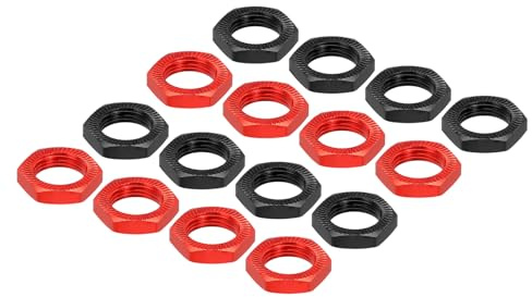 QUARKZMAN Aluminium 17mm RC Radmutter Gewinde M12x1,0mm, 16Stk | Rot & Schwarz, Sechskant Radmuttern RC Radmutter für 1/8 RC Modellauto Lkw Offroad Auto Aufgerüstete Teile