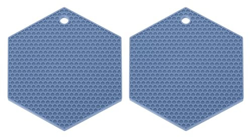 sourcing map 2 sottopentola in silicone, esagonali, protezione da tavolo, resistente al calore, per piano di lavoro, cucina, piatti caldi, pentole e padelle calde, blu nordico
