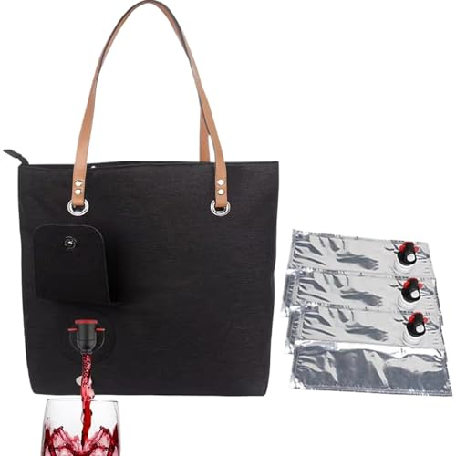 Wine Purse with 3 Drink Dispenser, Large Capacity Oxford Cloth Wine Tote Bag, Leak-Proof Portable Insulated Drink Pouches with Hidden Spout for Outdoor Beach Travel Camping Picnic.