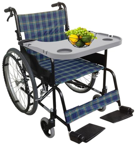 Plateau pour fauteuil roulant avec porte-gobelet, en plastique ABS, amovible, facile à installer, plateau de fauteuil roulant, charge totale 80 kg, 58 x 53 cm (gris)