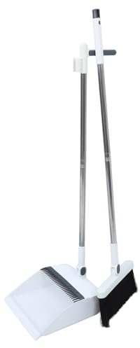 SOPOTUTU Juego De Escoba y Recogedor Plegables De 93 Cm, Acero Inoxidable, Anti-pelo, Blanco, Para Limpieza De Piso Hogar y Oficina, 2 Piezas