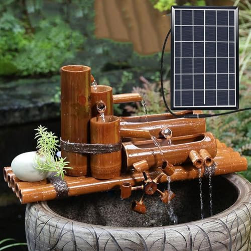Kit fontana da giardino zen, fontana con elementi in bambù e pompa solare, decorazione da giardino fai da te, per uso interno ed esterno.(70CM)