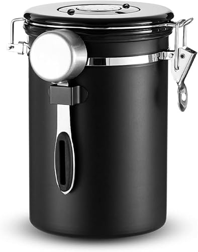 aghoer Versiegelter Kaffeebehälter aus Edelstahl. Kaffeebohnenbehälter 1,8 l mit Auslassventil. Kann Kaffeebohnen, Nüsse und Kakao aufbewahren