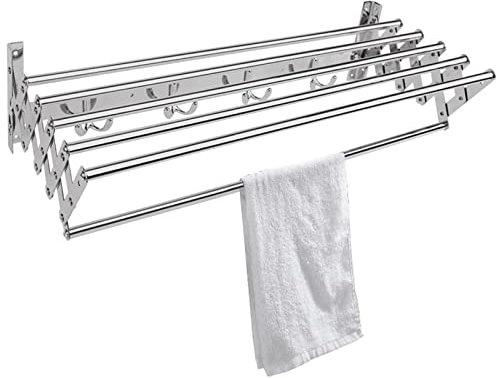 Barre Porte-Serviettes Extensible et Pliable, étendoir Mural, séchoir à Linge, Porte-Serviettes, Barre de Salle de Bain, rétractable, Gain de Place (Couleur Unique 50 cm)