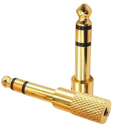 kofihety 2 PCS 3.5mm to 6.35mm Audio Jack Adapter, Stereo Headphone Adapter 1/8 to 1/4 Inch Jack Converter for Headphones, Amplifiers, Mixers, Keyboards – Gold Plated, Durable, Compact Design