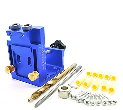 Guida per Trapano a Foro, Dima per tasselli, localizzatore di Fori obliqui per Lavorazione del Legno, Kit di Foratura, Utensili Fai da Te in Alluminio e Legno, Set di Utensili con Punta da Trapano