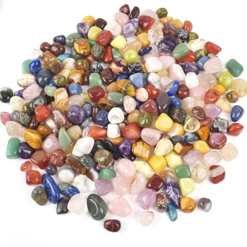 TFLPUO 400g Edelstein Set, Kleine Trommelsteine 1.5-2 cm Halbedelsteine Mischung Bunte Steine Edelsteine für Dekoration Kinder Schatzsuche Kindergeburtstag