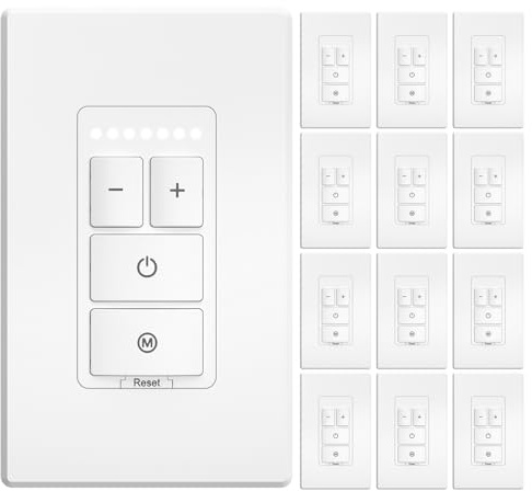 Amico Electronic Dimmer Switch, Touch Button Control, Single-Pole with LED Indicator, 150W Dimmable LED & 450W Incandescent, Includes Wall Plate, ETL Listed, 12 Pack, White