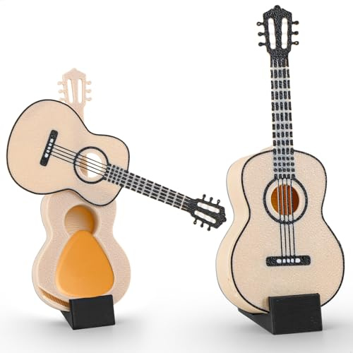 Caja Porta Plectros Guitarra, 2 Piezas Soporte Compacto en Forma de Guitarra, 3D Mini Accesorios guitarra para Plectros Personalizados, 11x4,3x1,4 cm