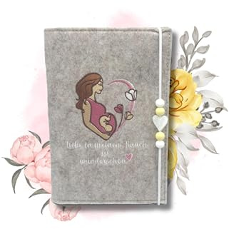Étui de protection en feutre pour carnet de maternité allemand avec motif de grossesse, beige