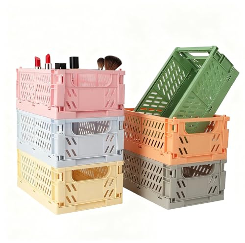 6Pcs Caja Plegable Plastico,25 x 16 x 10 Cajas Organizadoras de Plastico, cestas de almacenamiento para la cocina, el baño, la oficina, cajones, artículos de papelería, medicamentos, cosméticos