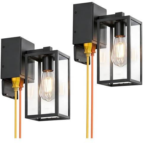 WIHTU Outdoor Wall Light Fixtures with GFCI Outlet, 2-Pack Waterproof Porch Lights, Alunmium Exterior Lighting Fixture Modern Outside Light Wall Mount for House Patio Front Door Garage Entryway Garden