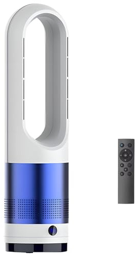Ventilateur Tour Chaud Froid 46cm télécommande purificateur d'air sans palescm Oscillation à 80°8 Vitesses minuterie h Affichage LED Pied Bureau Maison(Bleu).