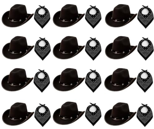 Cowboy-Zubehör-Set für Erwachsene – schwarzer Cowboyhut mit Sternenbesatz und schwarzem Paisleymuster – Herren und Damen, Wilder Westen, Western-Bandit, Kostümzubehör-Set