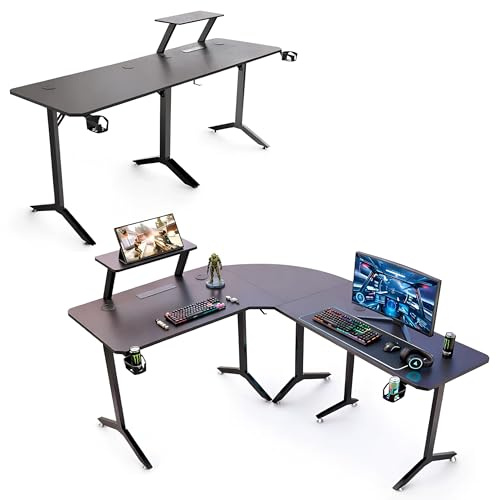 Unicview Escritorio Esquinero o Lineal 2 en 1 para Gaming y Oficina, Mesa en L Modular 146x146 cm con Soporte Monitor, Mesa Esquina o Lineal Multifunción para Home Office y Setup Gamer