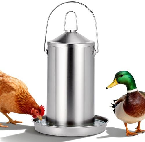 Svauoumu 4-Liter-Tränke aus Edelstahl 304 für Hühner, automatischer Wasserspender für Geflügel mit Schwerkraftnachfüllung, hängender oder stehender Trinkbrunnen für Hühner, Enten, Tauben und Gänse