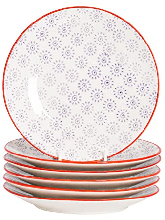 Nicola Spring Patterned Side/Dessert Plates - 180mm (7 Inches) - Red/Yellow Swirl Design - Box Of 6