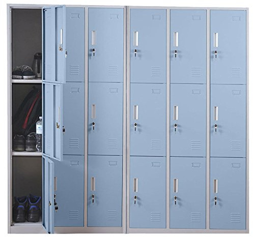 Mendler Schließfach Boston T829 Metall 18 Fächer - blau | Schließfachschrank, Wertfachschrank, Spind