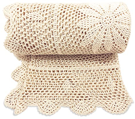 Zenviro Manta Bohemia – Mantas de Ganchillo Beige Crema – Manta Tejida a Mano – Manta sofá Cama (125 x 150 cm)