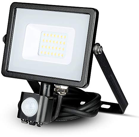V-TAC Faro LED Chip Samsung 20W con Sensore di Movimento e Crepuscolare e Interruttore Manuale di Bloccaggio Colore Nero 3000K IP65